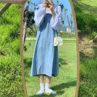 Ruffle Trim Midi Overall Dress / Plain Blouse