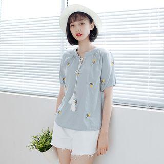 Floral Embroidered Short-sleeve Blouse