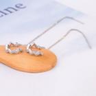 925 Sterling Silver Rhinestone Chained Cuff Earring 1 Pair - Silver - One Size