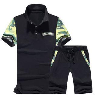 Set: Camouflage Panel Polo Shirt + Shorts