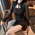 Flare-sleeve Mesh Qipao Dress