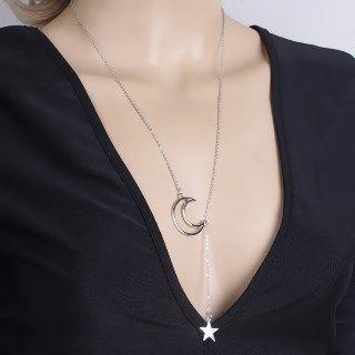 Star And Moon Pendant Lariat Necklace