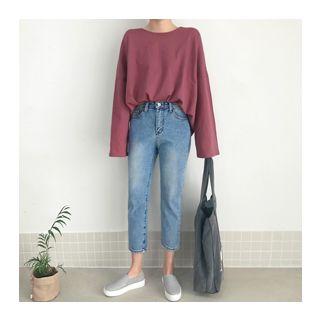 Washed High-waist Cropped Jeans