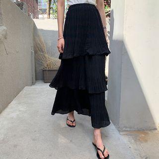 Crystal-pleat Tiered Maxi Skirt Black - One Size