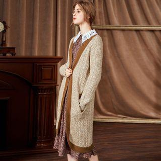 Contrast Color Open Front Long Cardigan