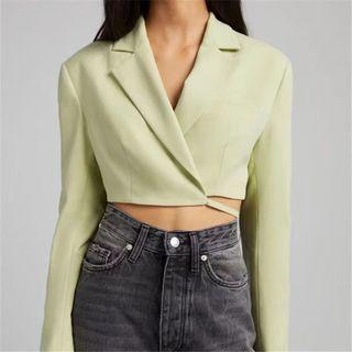 Long-sleeve Tie-waist Cropped Blazer