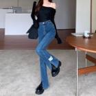 Applique Front-slit Boot-cut Jeans