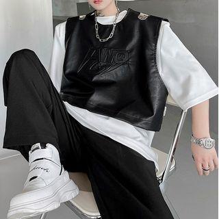 Faux-leather Vest Black - One Size