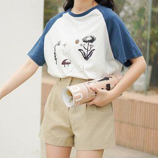 Printed Raglan Short-sleeve T-shirt White - One Size