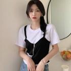 Short Sleeve Zipper Mock Two Piece T-shirt