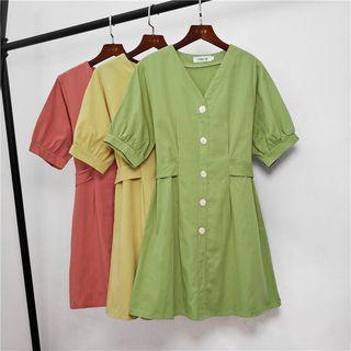 Short-sleeve V-neck Plain Mini Dress