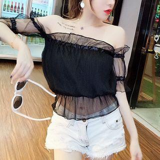 Mesh Off Shoulder Short Sleeve Blouse