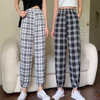 Cuffed Plaid Pants