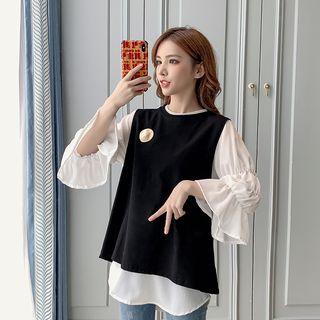 Set: 3/4-sleeve Blouse + Plain Vest