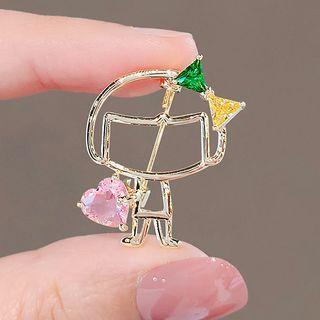 Rhinestone Heart Brooch Ly2347 - Gold - One Size