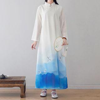 Chiffon Long Sleeve Print Dress