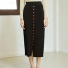Rib Knit Midi Skirt Black - One Size