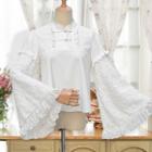 Bell-sleeve Frog-button Lace Blouse
