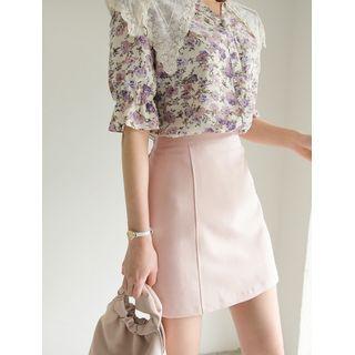 Plus Size Inset Shorts Band-waist Mini Skirt