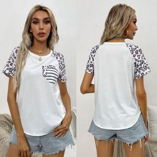 Short-sleeve Leopard Print Raglan T-shirt