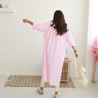 Round-hem Striped Long Shirtdress