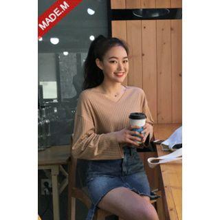 Long-sleeve V-neck Ribbed T-shirt