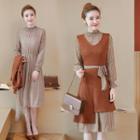 Set: Long-sleeve A-line Dress + Asymmetric Pinafore Dress