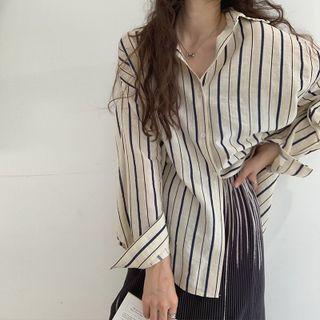 Striped Shirt Stripe - Beige & Navy Blue - One Size
