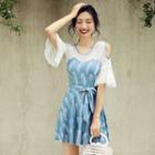 Elbow-sleeve Cold Shoulder Swim Dress