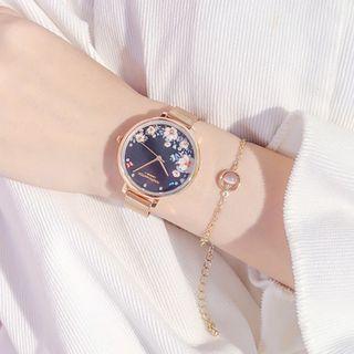 Set: Floral Print Bracelet Watch + Bead Bracelet