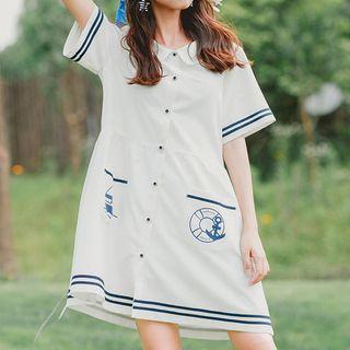 Sail Print Collared Short Sleeve Dress