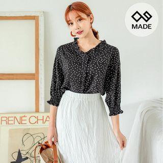 Frill-trim Balloon-sleeve Botted Blouse