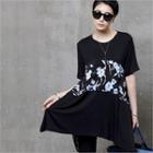 Floral-panel Hanky-hem T-shirt