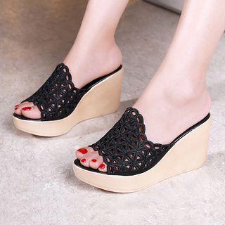 Perforated Wedge-heel Slide Sandals