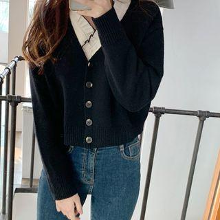 V-neck Cropped Wool Blend Cardigan