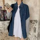 Long-sleeve Striped Panel Shirt Blue - One Size