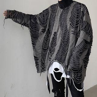 Turtleneck Ripped Pullover Dark Gray - One Size