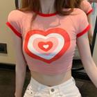 Short-sleeve Heart Print Crop Top