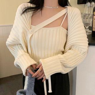 Set : Ribbed Asymmetrical Cropped Jacket + Camisole Top