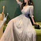 Slipdress / Short-sleeve Mesh Midi A-line Dress / Set