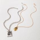 Couple-matching Set: Anatomical Heart Pendant Necklace Set Of 2 - 20667 - Gold & Silver - One Size