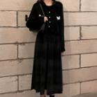 Butterfly Long-sleeve Midi A-line Dress Black - One Size