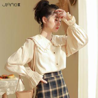 Long-sleeve Ruffle Shirt Almond - One Size