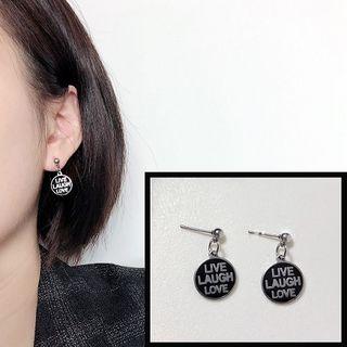 Stainless Steel Lettering Disc Dangle Earring