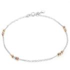14k Tri-color White Yellow Rose Gold Station Tri Beads Anklet (23cm)