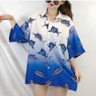 Fish Print 3/4-sleeve Blouse