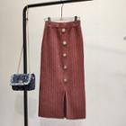 Buttoned Midi Rib Knit Skirt