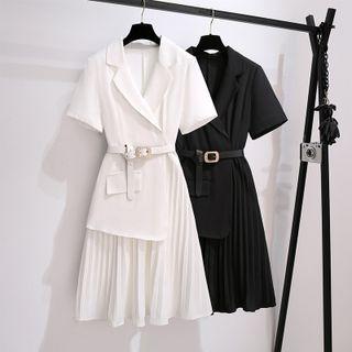 Pleated Panel Midi A-line Blazer Dress