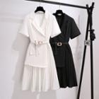 Pleated Panel Midi A-line Blazer Dress