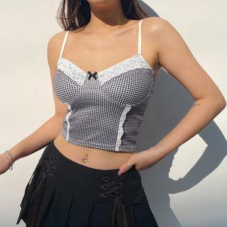 Lace Trim Gingham Camisole Top